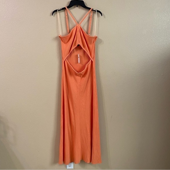 Anthropologie Current Air New Size XL Orange Ribbed Knit Front Cutout Midi Dress - Picture 5 of 15